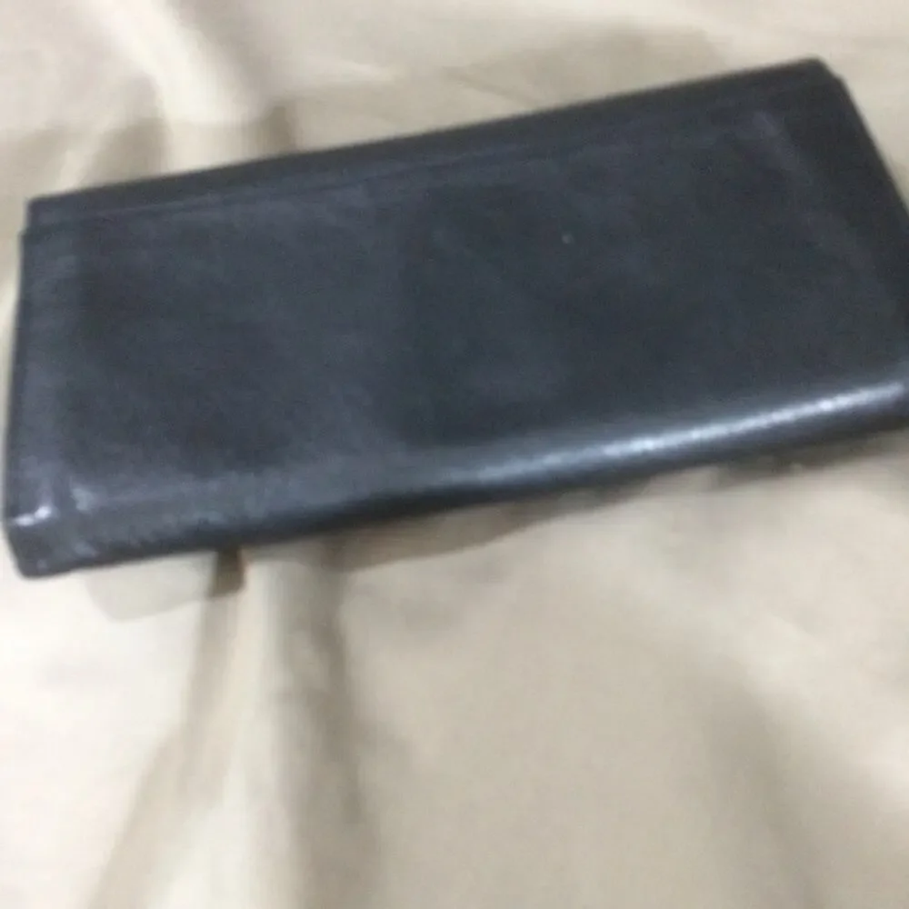 Vintage 90s St Dennis Black Leather Continental Checkbook Wallet Clasp Coin